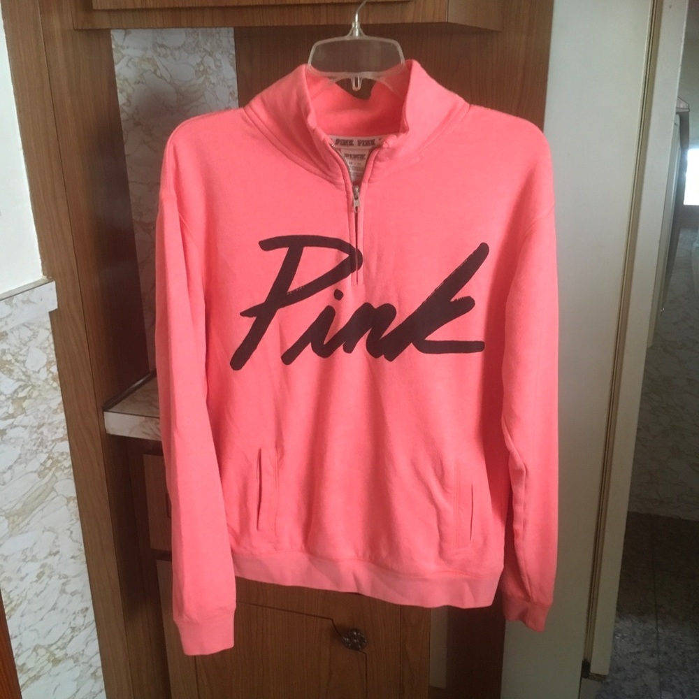 VS Pink: Pink Long Sleeve Quarter Zip Pullover, XS